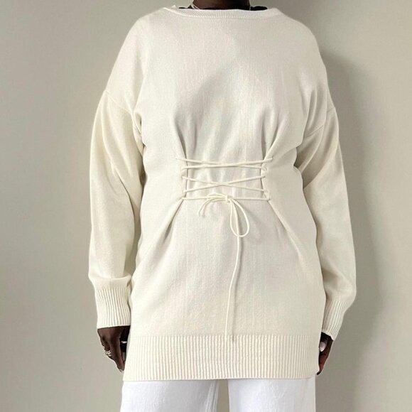 Brand New Topshop Cream Lace Up Back Sweater Size 8 - Picture 1 of 1